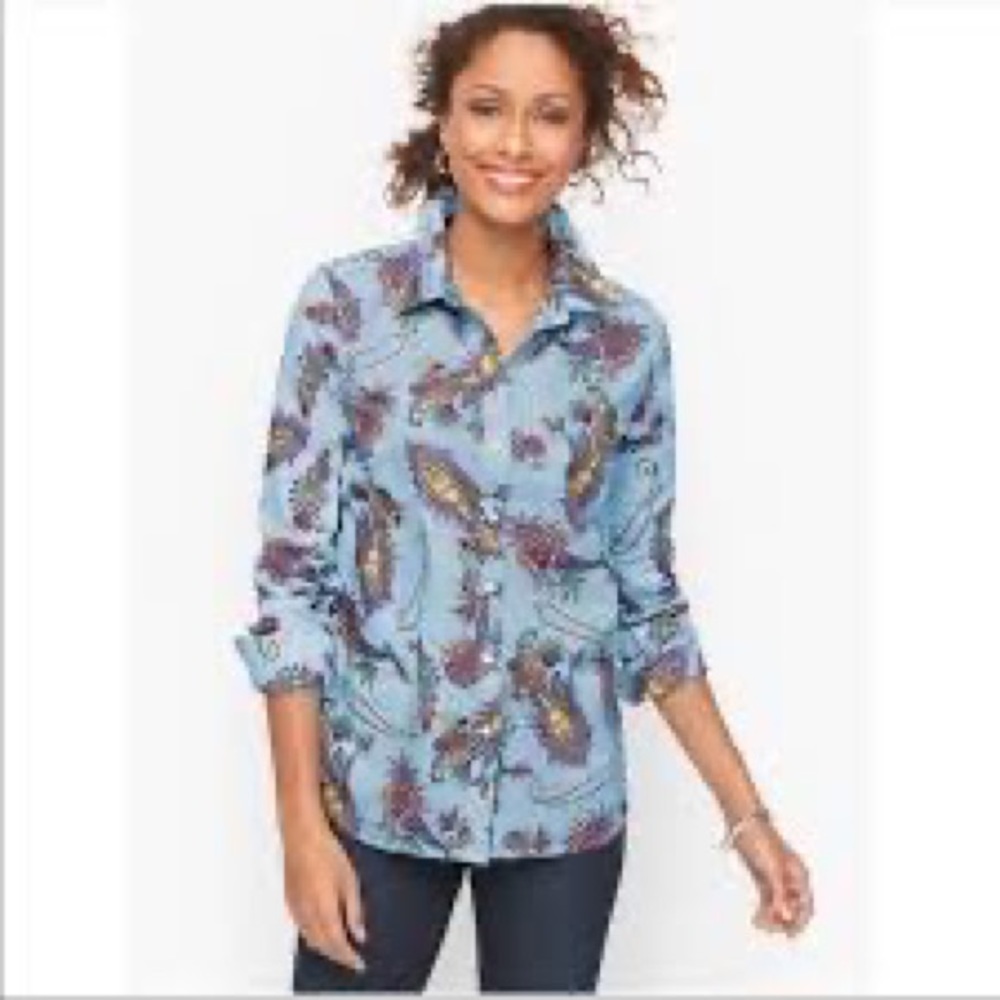 Talbots COTTON SWIRLY PAISLEY BUTTON FRONT